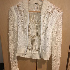 Free People Cream Zip Cardigan